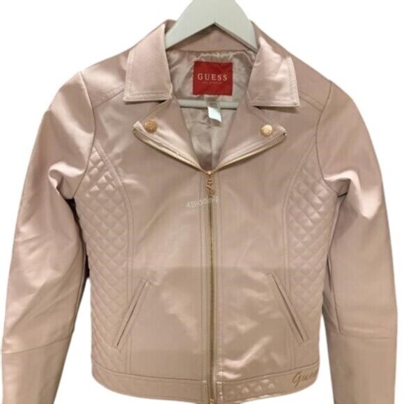 GUESS Blush Rose Fawn Pink Vegan Leather Coat size small - Picture 1 of 4